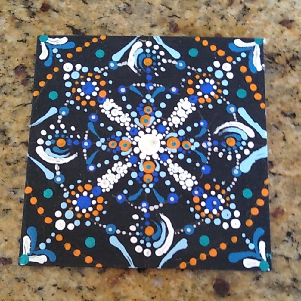 Hand Painted Mandala 4"x4" wood square